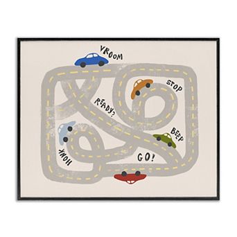 Stupell Home Decor Kid's Cartoon Car Road Map Framed Wall Art
