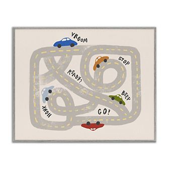 Stupell Home Decor Kid's Cartoon Car Road Map Framed Wall Art