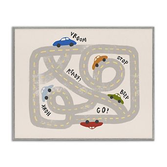 Stupell Home Decor Kid's Cartoon Car Road Map Framed Wall Art
