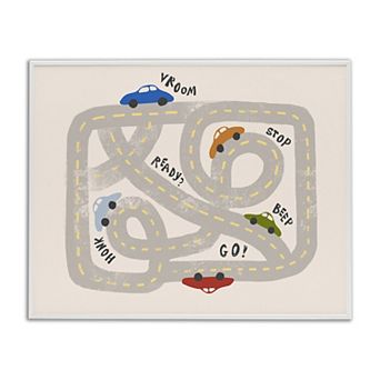 Stupell Home Decor Kid's Cartoon Car Road Map Framed Wall Art