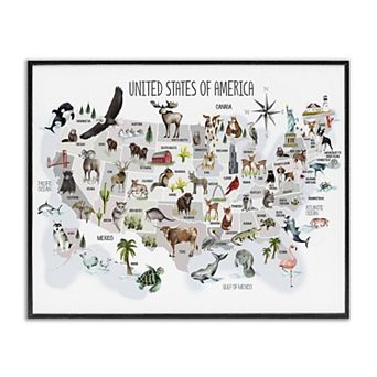 Stupell Home Decor United States of America Animals Illustration Framed Wall Art