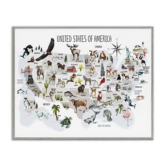 Stupell Home Decor United States of America Animals Illustration Framed Wall Art