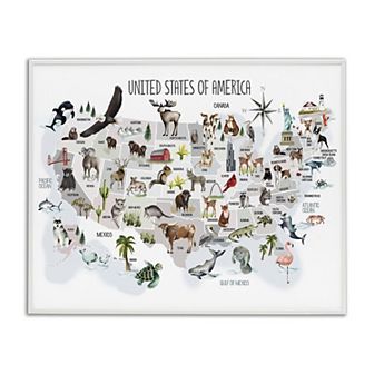 Stupell Home Decor United States of America Animals Illustration Framed Wall Art