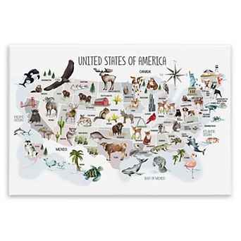 Stupell Home Decor United States of America Animal Map Plaque Wall Art