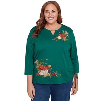 Plus Size Alfred Dunner Asymmetric Pumpkin Split Beaded Top