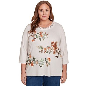 Plus Size Alfred Dunner Floral Squirrel Harvest Top