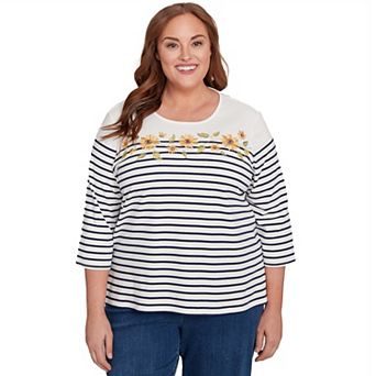 Plus Size Alfred Dunner Sunflower Neckline Striped Top