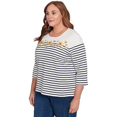 Plus Size Alfred Dunner Sunflower Neckline Striped Top