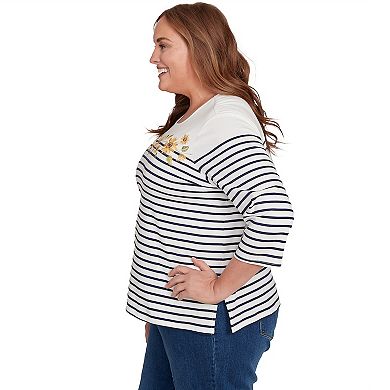 Plus Size Alfred Dunner Sunflower Neckline Striped Top
