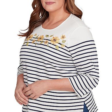 Plus Size Alfred Dunner Sunflower Neckline Striped Top
