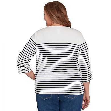 Plus Size Alfred Dunner Sunflower Neckline Striped Top