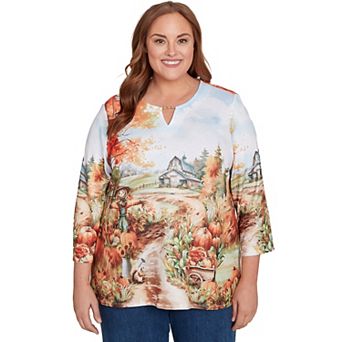 Plus Size Alfred Dunner Farm Landscape Harvest Top