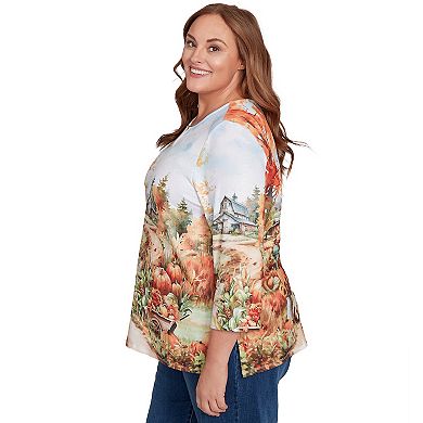 Plus Size Alfred Dunner Farm Landscape Harvest Top