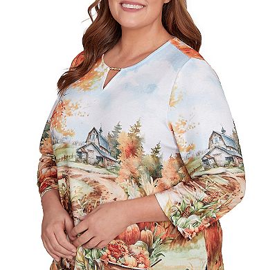 Plus Size Alfred Dunner Farm Landscape Harvest Top