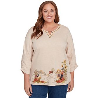Plus Size Alfred Dunner Scarecrow Bordered V-Neck Top