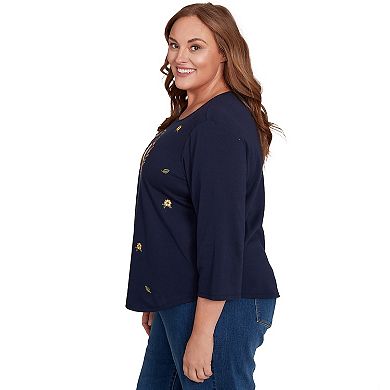 Plus Size Alfred Dunner Owl Wreath Embroidered Top