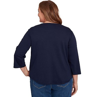 Plus Size Alfred Dunner Owl Wreath Embroidered Top