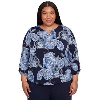 Plus Size Alfred Dunner Puff Print Paisley Gold Foil Top