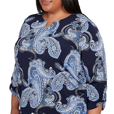 Plus Size Alfred Dunner Puff Print Paisley Gold Foil Top