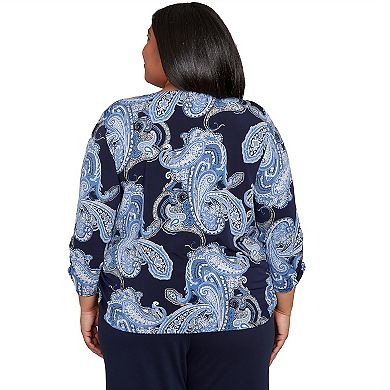 Plus Size Alfred Dunner Puff Print Paisley Gold Foil Top