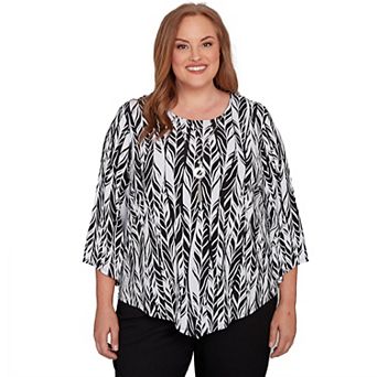 Plus Size Alfred Dunner Puff Print Abstract Feather Top