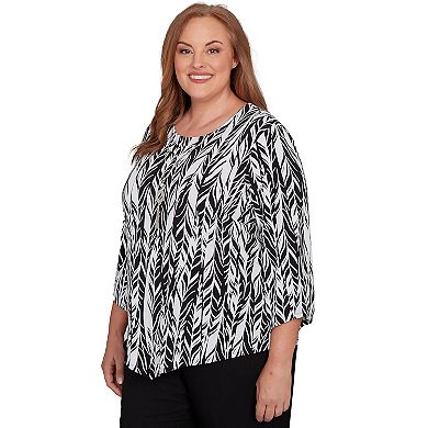 Plus Size Alfred Dunner Puff Print Abstract Feather Top