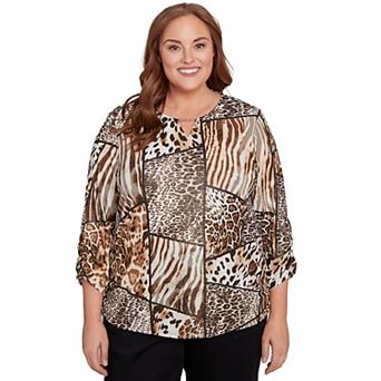 Plus Size Alfred Dunner Puff Print Animal Colorblock Top