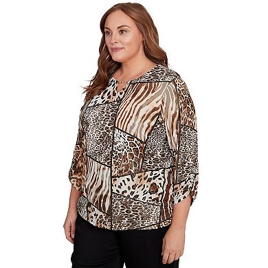 Plus Size Alfred Dunner Puff Print Animal Colorblock Top