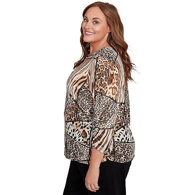 Plus Size Alfred Dunner Puff Print Animal Colorblock Top