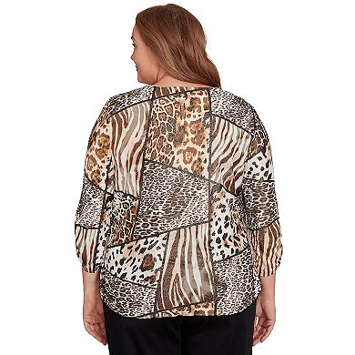 Plus Size Alfred Dunner Puff Print Animal Colorblock Top