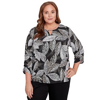 Plus Size Alfred Dunner Puff Print Leaf Top