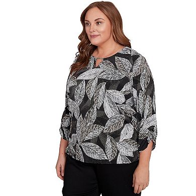 Plus Size Alfred Dunner Puff Print Leaf Top