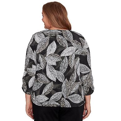 Plus Size Alfred Dunner Puff Print Leaf Top