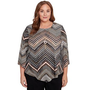 Plus Size Alfred Dunner Chevron Stripe Top with Necklace