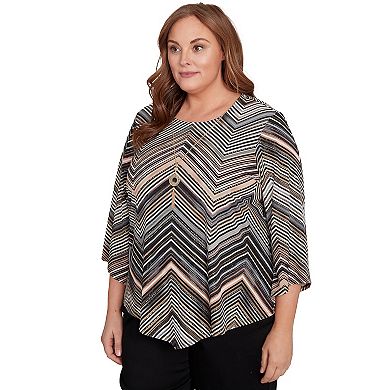 Plus Size Alfred Dunner Chevron Stripe Top with Necklace