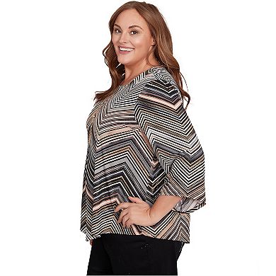 Plus Size Alfred Dunner Chevron Stripe Top with Necklace