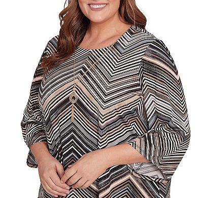 Plus Size Alfred Dunner Chevron Stripe Top with Necklace
