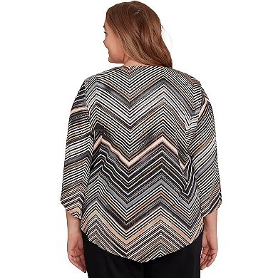 Plus Size Alfred Dunner Chevron Stripe Top with Necklace