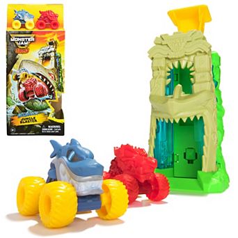 Monster Jam Mini Jams Megalodon Jungle Blaster Launcher Playset with 2 Exclusive Truck Toys