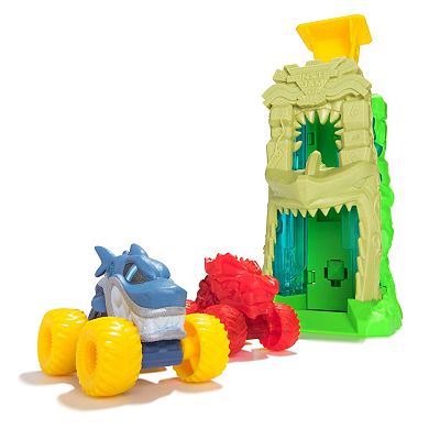Monster Jam Mini Jams Megalodon Jungle Blaster Launcher Playset with 2 Exclusive Truck Toys