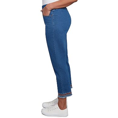 Petite Border Fringe Denim Ankle Pants