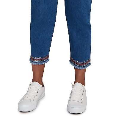 Petite Border Fringe Denim Ankle Pants
