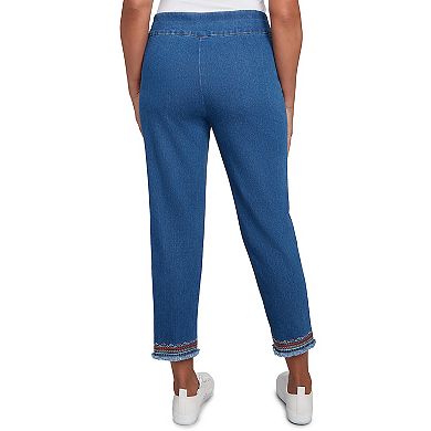 Petite Border Fringe Denim Ankle Pants