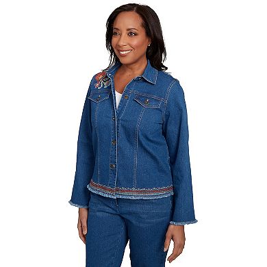 Petite Alfred Dunner Floral Embroidered Denim Jacket