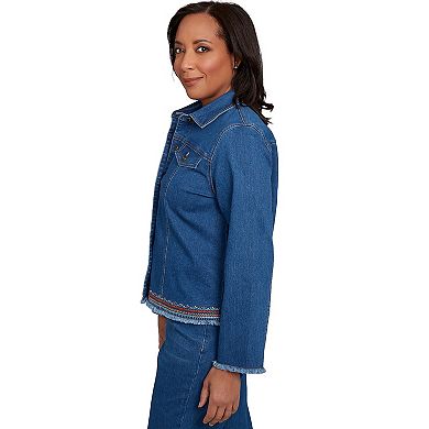 Petite Alfred Dunner Floral Embroidered Denim Jacket