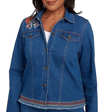 Petite Alfred Dunner Floral Embroidered Denim Jacket