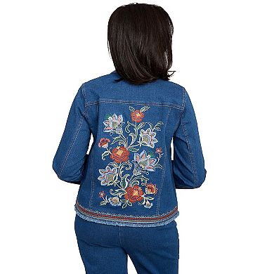 Petite Alfred Dunner Floral Embroidered Denim Jacket