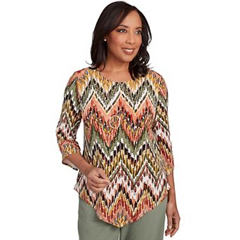 Petite Alfred Dunner Ikat Chevron Top with Necklace