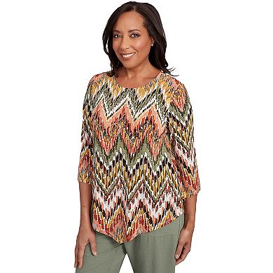Petite Alfred Dunner Ikat Chevron Top with Necklace