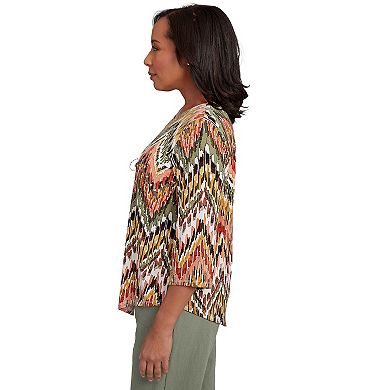 Petite Alfred Dunner Ikat Chevron Top with Necklace